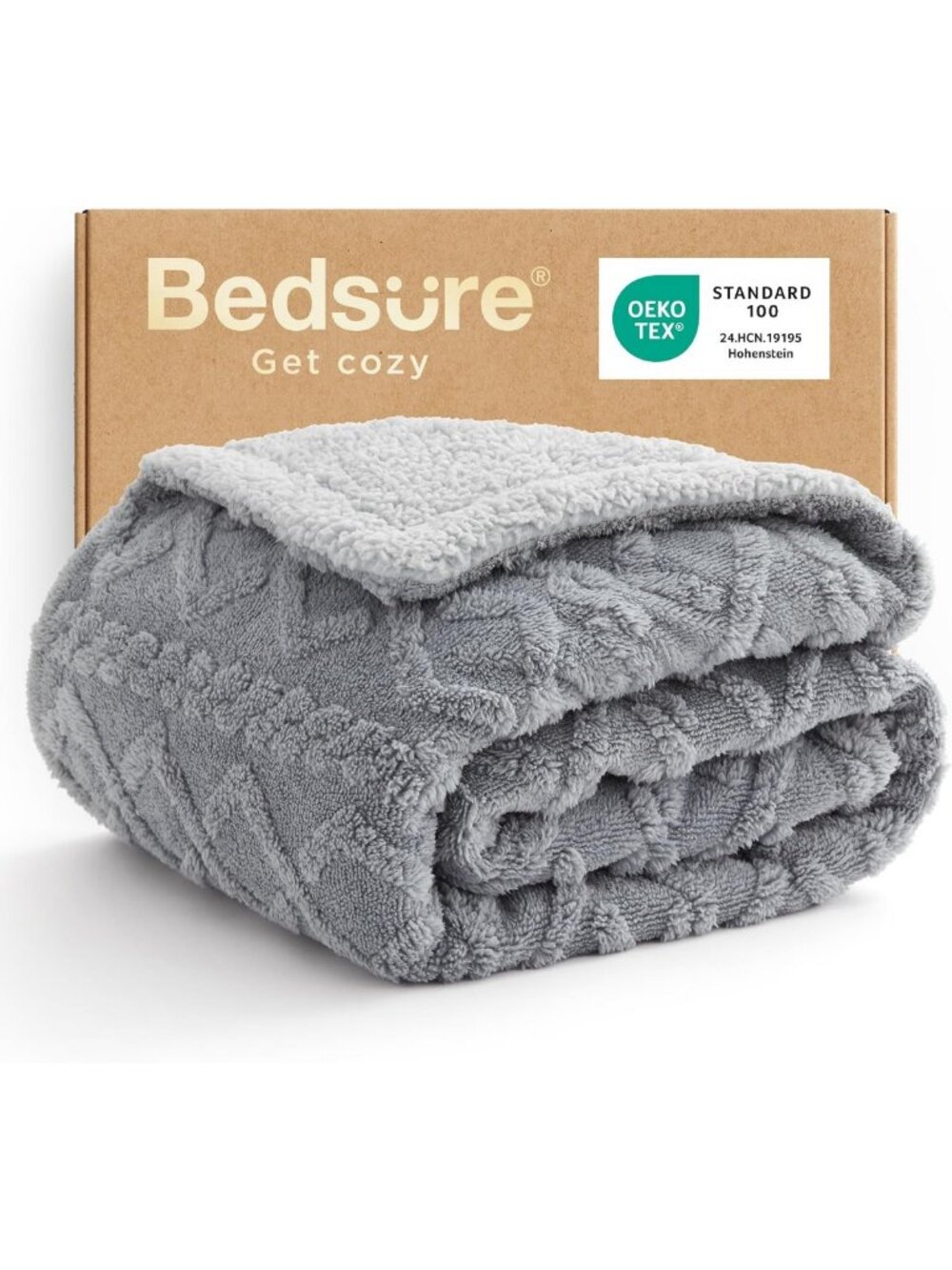 Cozy Twin Sherpa Fleece Blanket, Cable Jacquard Tufted Design, Warm Grey Throw